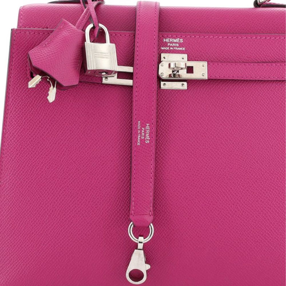 Hermes Kelly Handbag Rose Pourpre Epsom with Palladium Hardware 25 Pink - Picture 6 of 8